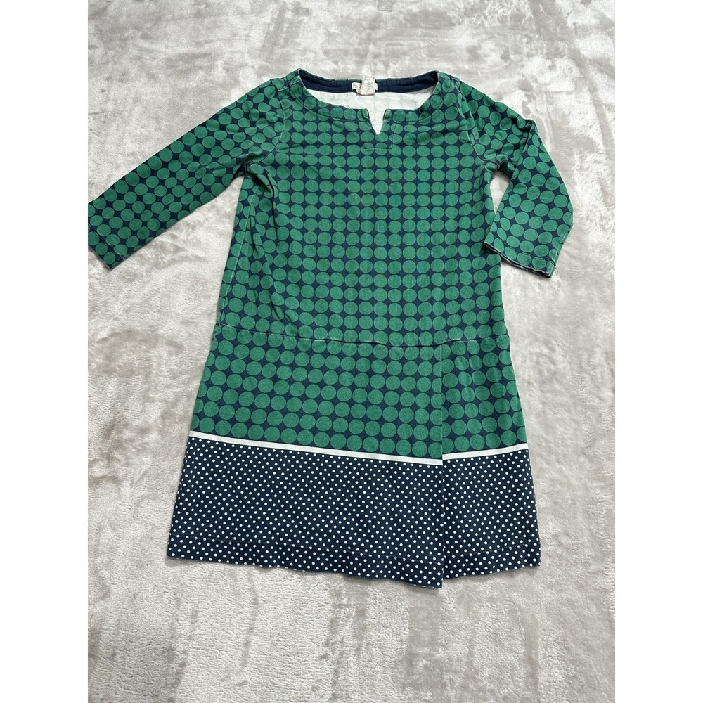 Crewcuts‎ Girls J. Crew Dress Size 9 Green & Blue Polka Dot Long Sleeve Midi EUC